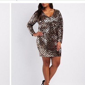 Gold Sequin Long Sleeve Cocktail Dress